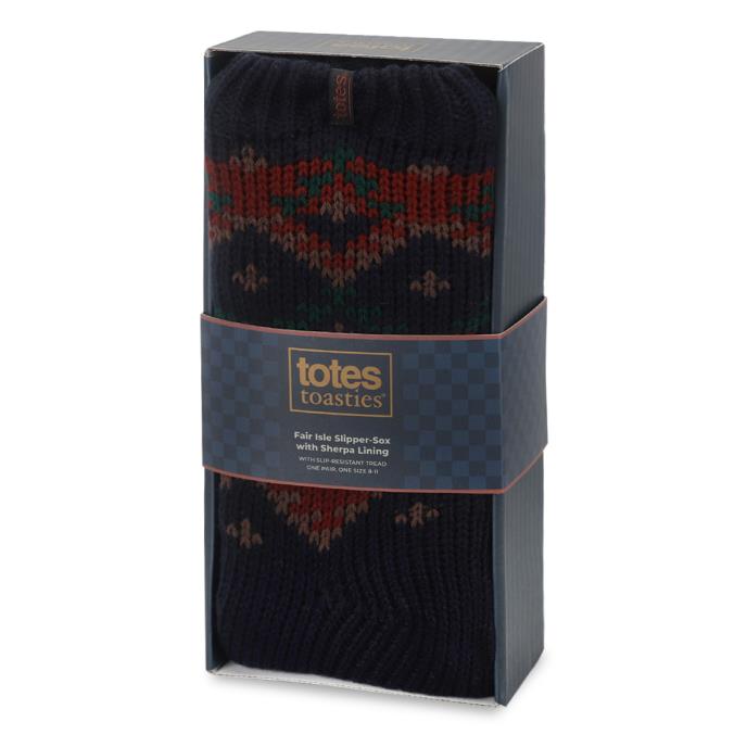 totes toasties® Mens Sherpa Lined Slipper Socks Navy Mix Extra Image 1